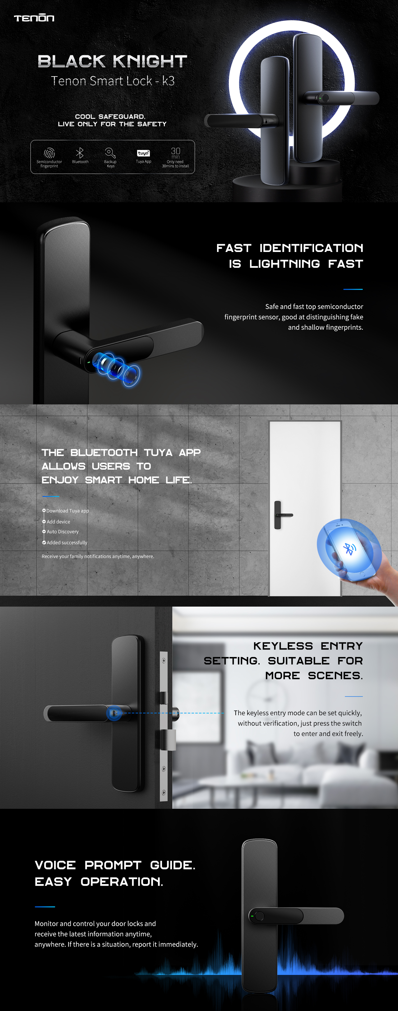 Details of Black Knight Electromechanical Smart Bluetooth Lever Door Lock