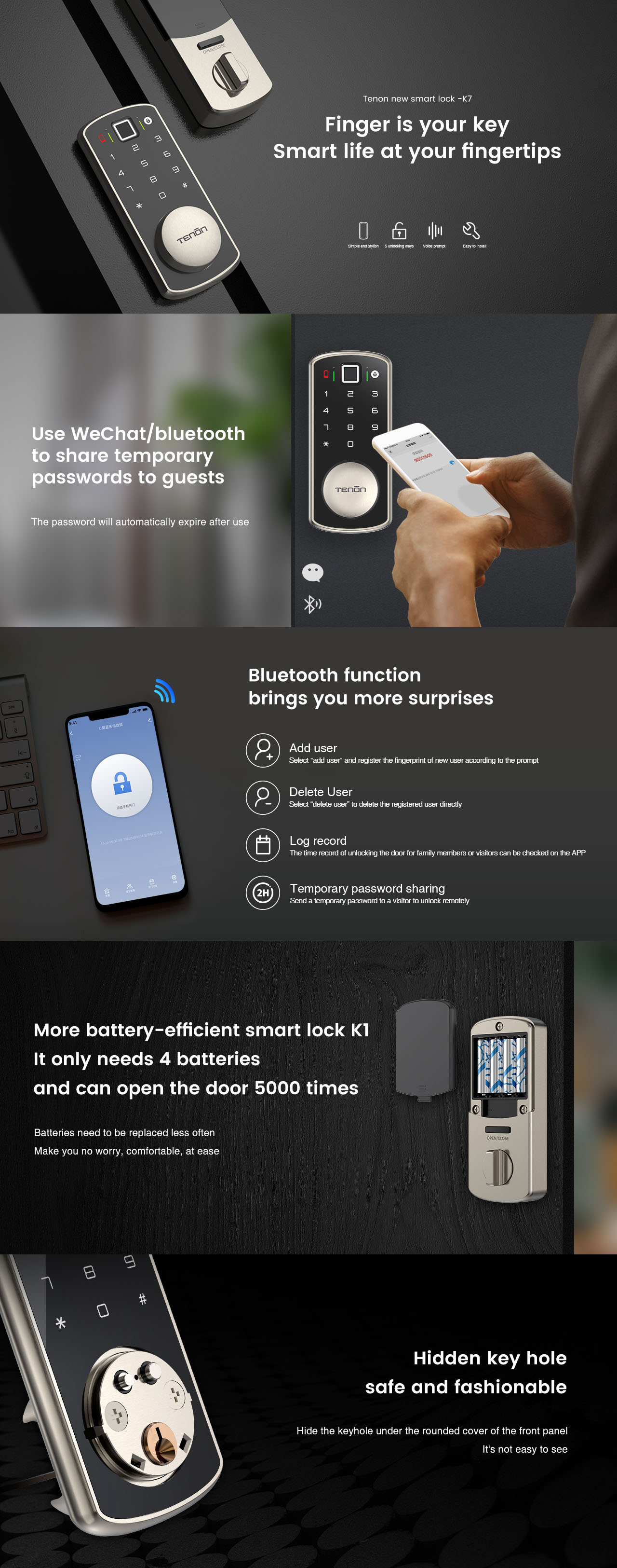 Details of Exquisite Design Full Glass Screen Bluetooth Smart Deadbolt Lock
