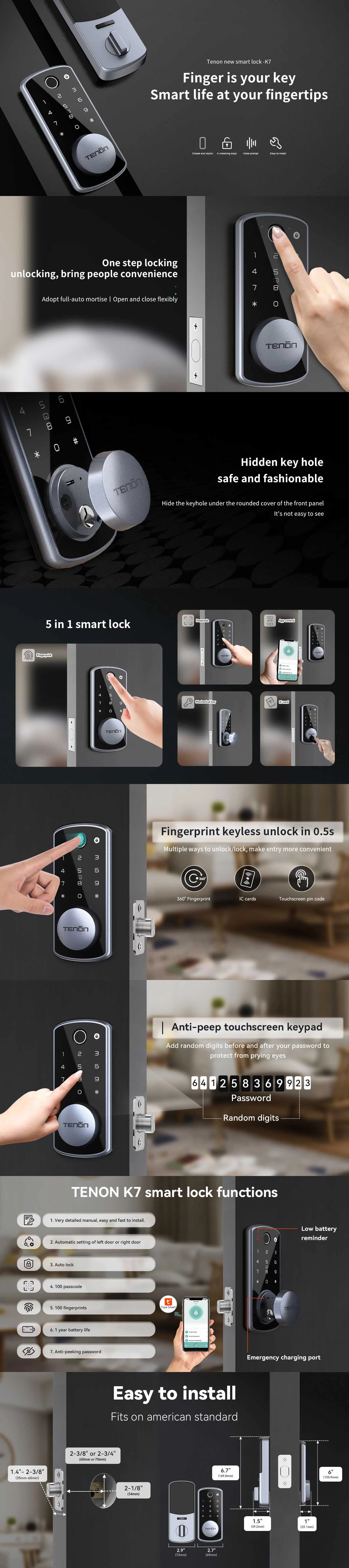 Details of Exquisite Design Full Glass Screen Smart Deadbolt Lock