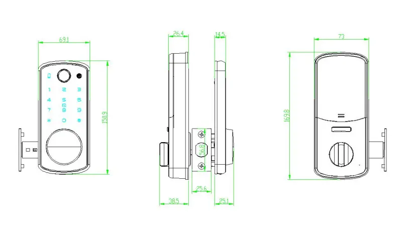 Diagram of Exquisite Design Full Glass Screen Smart Deadbolt Lock