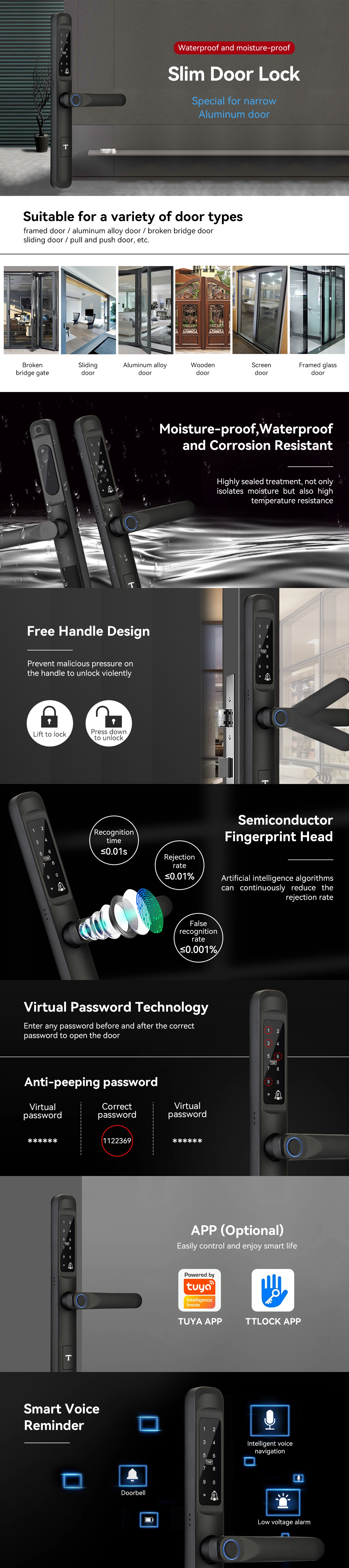 Details of Waterproof Aluminum Slim Handle Smart Lock